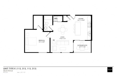 a floor plan of a unit with a bedroom and a living room